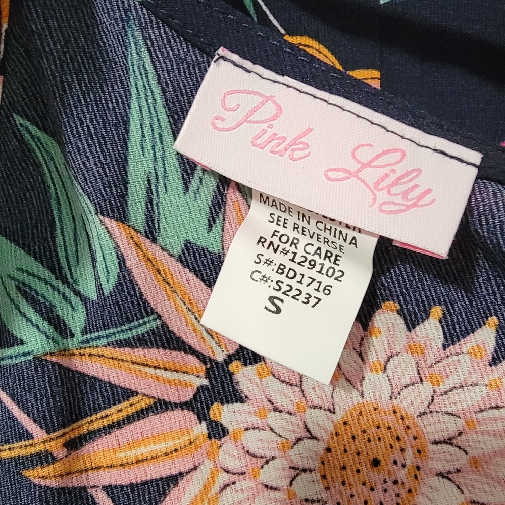 Pink Lily Asymmetrical Floral Dress - Navy and Pink Size Small - Picture 9 of 9